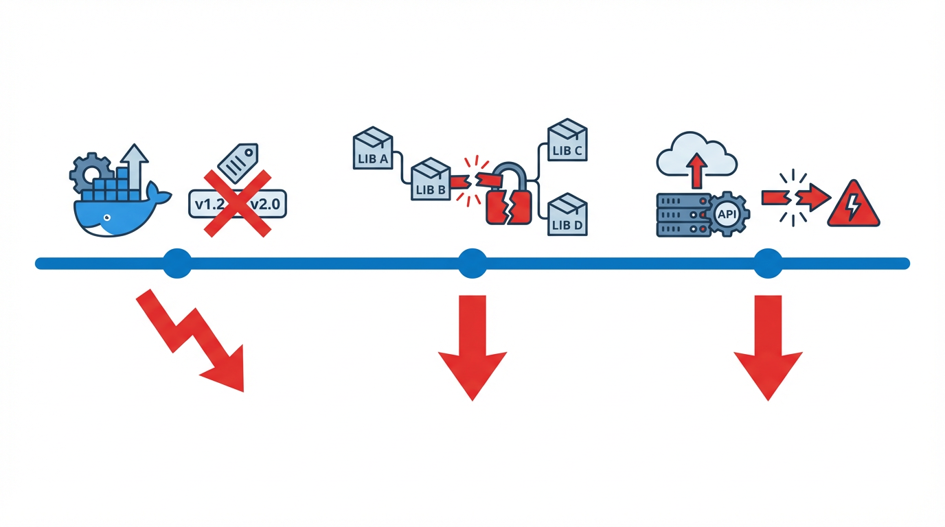 更新で壊れる3パターン — Docker・依存ライブラリ・AIモデルAPI変更